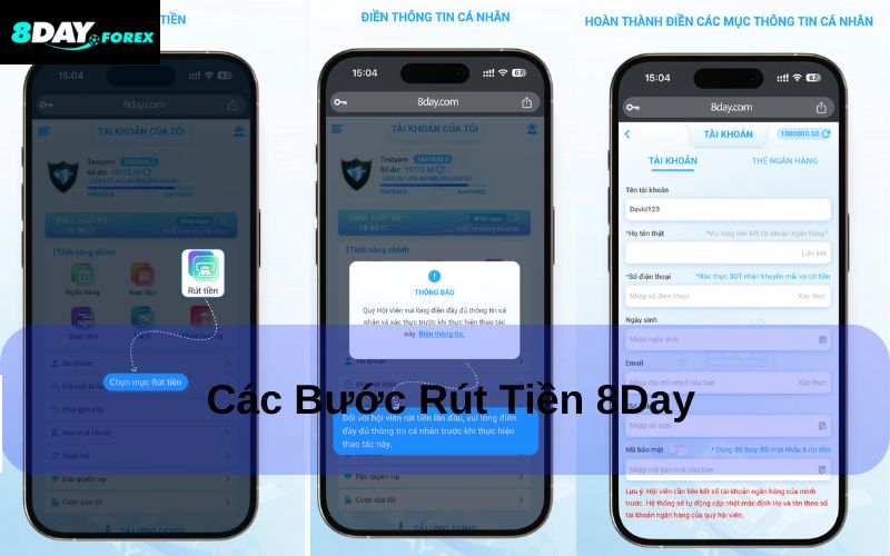 Các bước rút tiền 8Day chi tiết