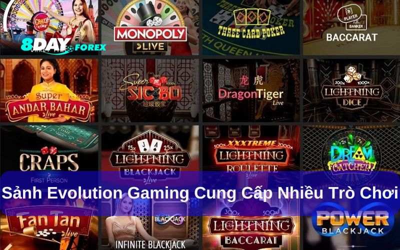 Nhiều thể loại game hot được cung cấp bởi Evolution Gaming