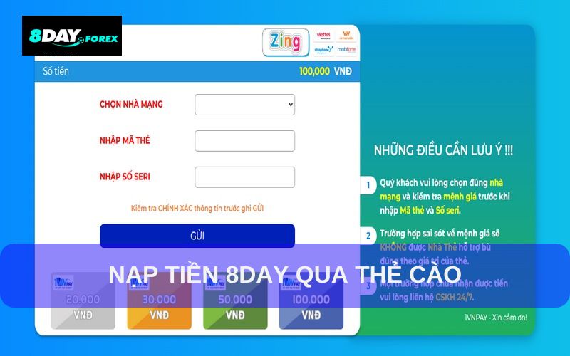 Nạp tiền 8DAY qua thẻ cào